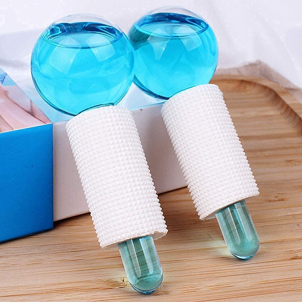 Ice Roller Globes Facial Roller Cold Skin Massagers Crystal Glass Ball for Redness Soothing Face Wrinkle Remover Beauty Care Tool (1 Pair)