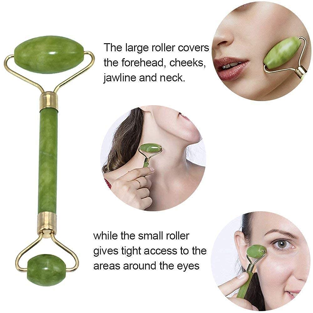 Face Stone Jade Roller Massager with Gua Sha Stone And Ice Roller Set Facial Roller 100% Natural Stone Jade Roller For Skin Eye Neck Body Ice Cube Roller Women Men Beauty