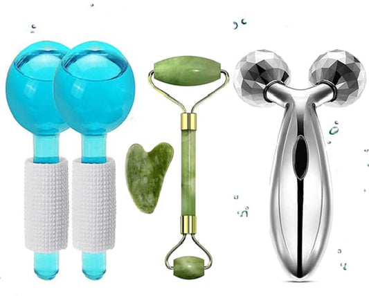 Facial Ice Globe, Smart Cool Face Roller Ball, Facial Massage Tools for for Neck Eye Circle Reduce Puffiness Anti Ageing Wrinkles, 3D Massager Roller Soothing Firming Skin (Pack of 3 products)