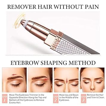 Eyebrow Trimmer for Women, 2 in 1 Rechargeable Facial Hair Remover with Replaceable Heads, Professional Painless Personal Hair Removal Eyebrow Razor with Indicator Lights Rose Gold