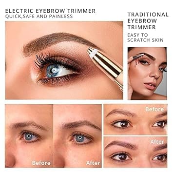 Eyebrow Trimmer for Women, 2 in 1 Rechargeable Facial Hair Remover with Replaceable Heads, Professional Painless Personal Hair Removal Eyebrow Razor with Indicator Lights Rose Gold