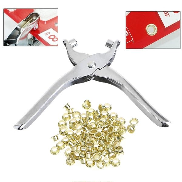Rivet Setter Punch Pliers Belt Holes Eyelet Setting Tool with 100 pcs Easy Press Hollow Grommets Eyelet Setting Pliers