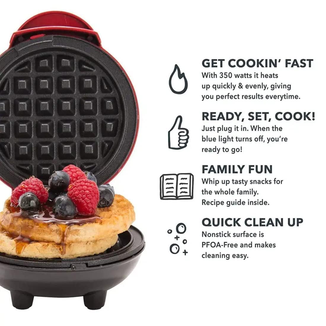 Mini Waffle Maker 4 inch 350 Watts Gingerbread Non-Stick Waffle Maker Machine Dual Side Heating Easy to Store Housewarming Gift