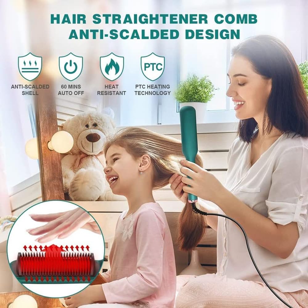 Hair Straightener Comb for Women and Men, Brush Machine PTC Heating Electric with 5 Temperature Control air Straightening Comb