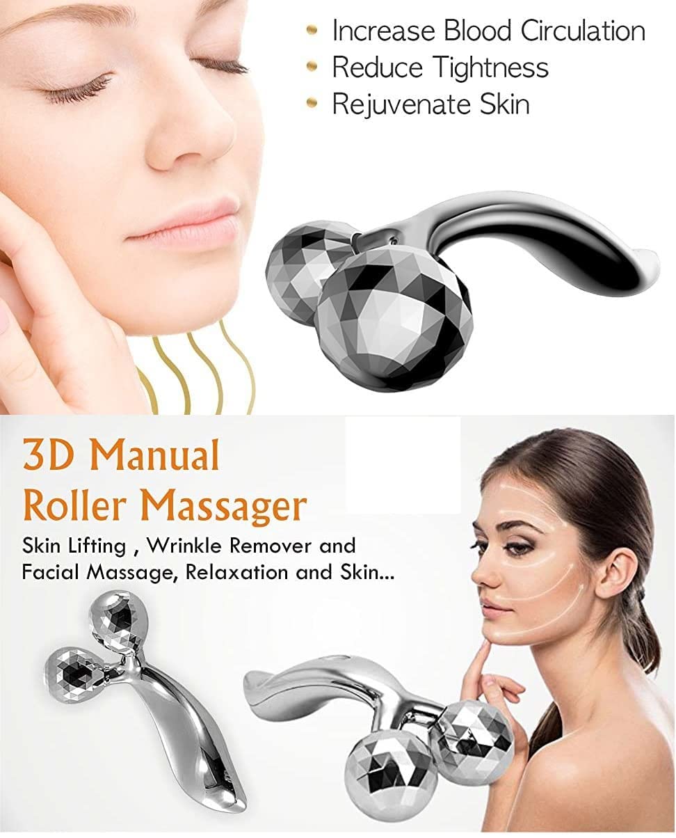 Excellent Manual 3D Face massager Roller 360 Rotate Machine for women 2 Wheel Full Body Shaping Skin lifting wrinkle remover Relaxation Tool double chin reducer Face jawline shaper