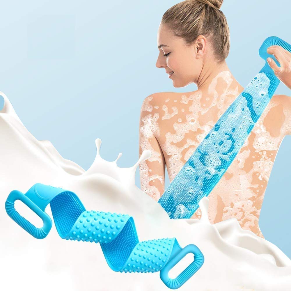 Body scrubber belt bath brush silicone scrub back skin shower double exfoliating massager long cleaning easy side clean lathers for men women