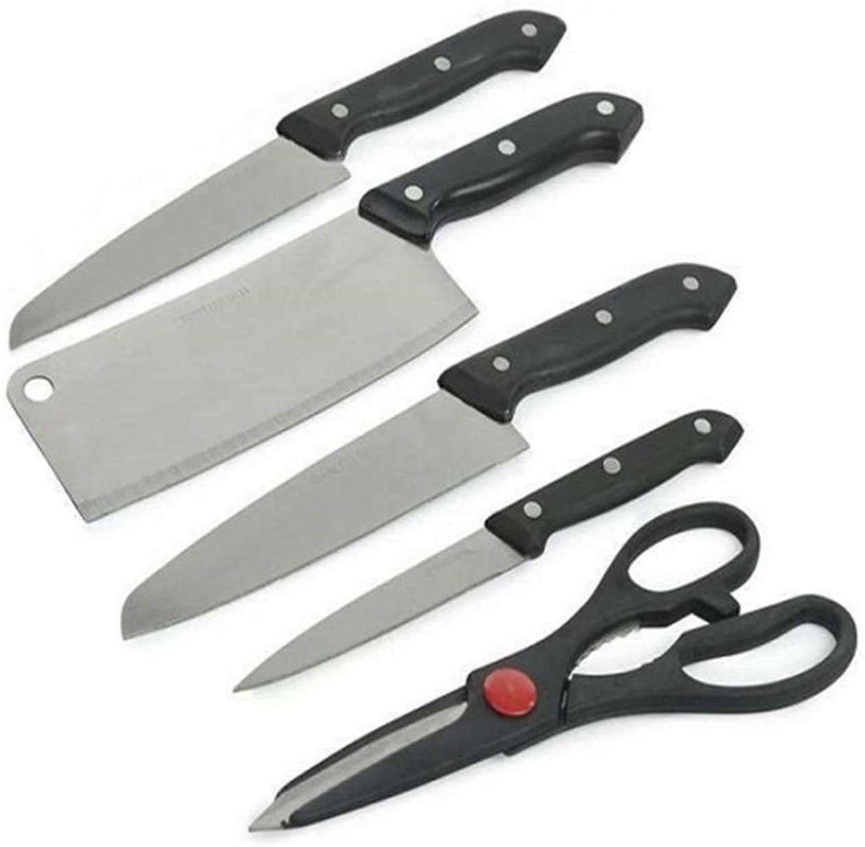 Plastic Chopping Board with Knife Set and Scissor, 6 Piece Stainless Steel Kitchen Knife Knives Set with Knife Scissor n Knife Sets
