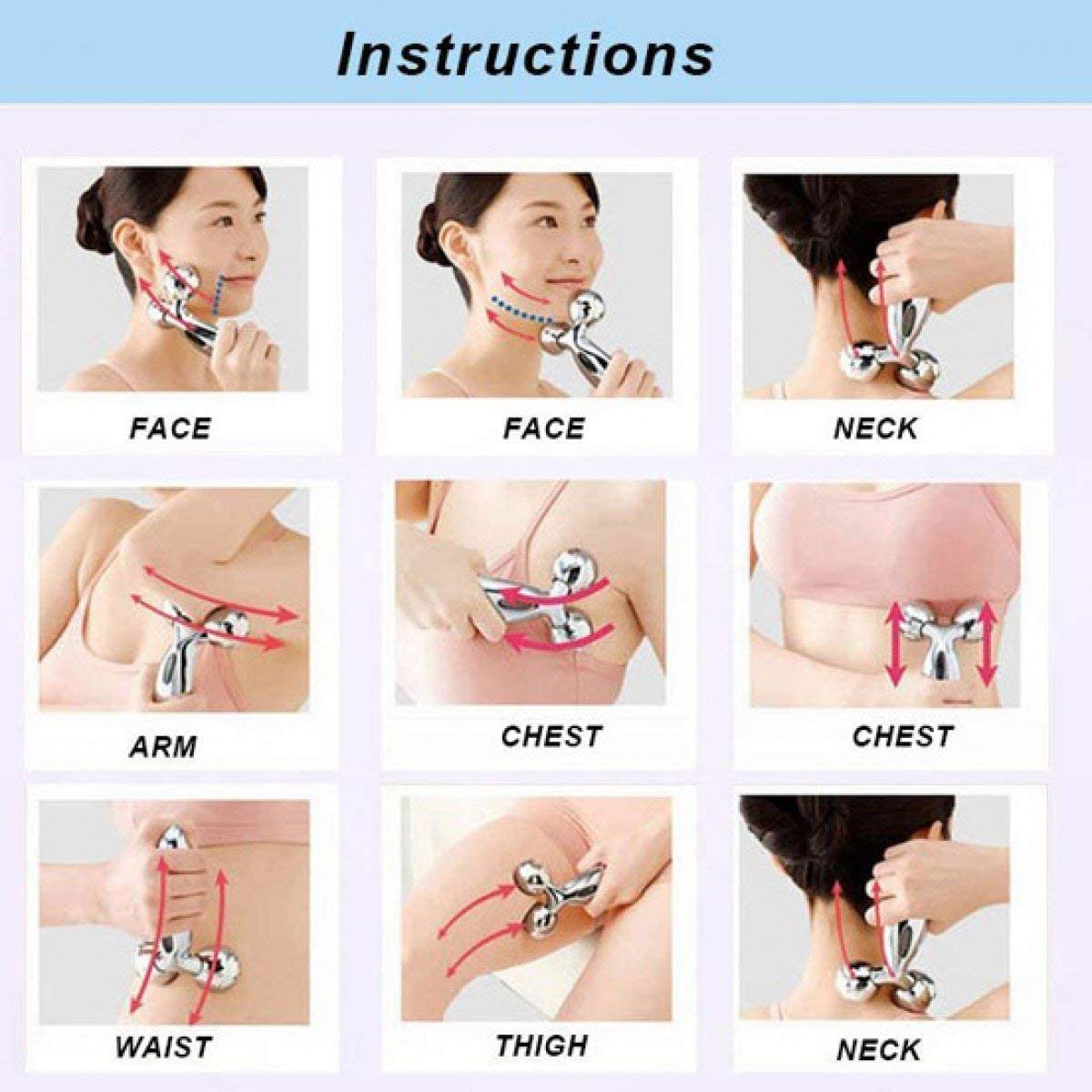 Excellent Manual 3D Face massager Roller 360 Rotate Machine for women 2 Wheel Full Body Shaping Skin lifting wrinkle remover Relaxation Tool double chin reducer Face jawline shaper