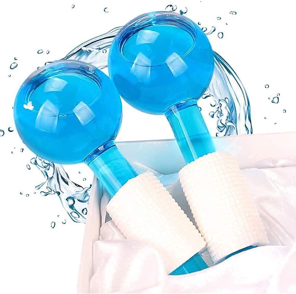 Ice Roller Globes Facial Roller Cold Skin Massagers Crystal Glass Ball for Redness Soothing Face Wrinkle Remover Beauty Care Tool (1 Pair)