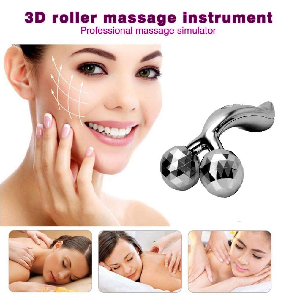 Excellent Manual 3D Face massager Roller 360 Rotate Machine for women 2 Wheel Full Body Shaping Skin lifting wrinkle remover Relaxation Tool double chin reducer Face jawline shaper