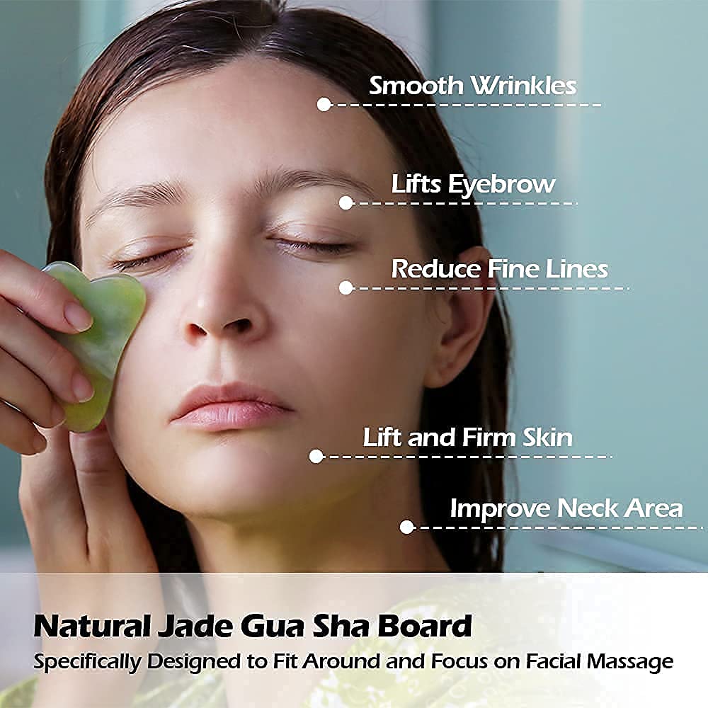Face Stone Jade Roller Massager with Gua Sha Stone And Ice Roller Set Facial Roller 100% Natural Stone Jade Roller For Skin Eye Neck Body Ice Cube Roller Women Men Beauty