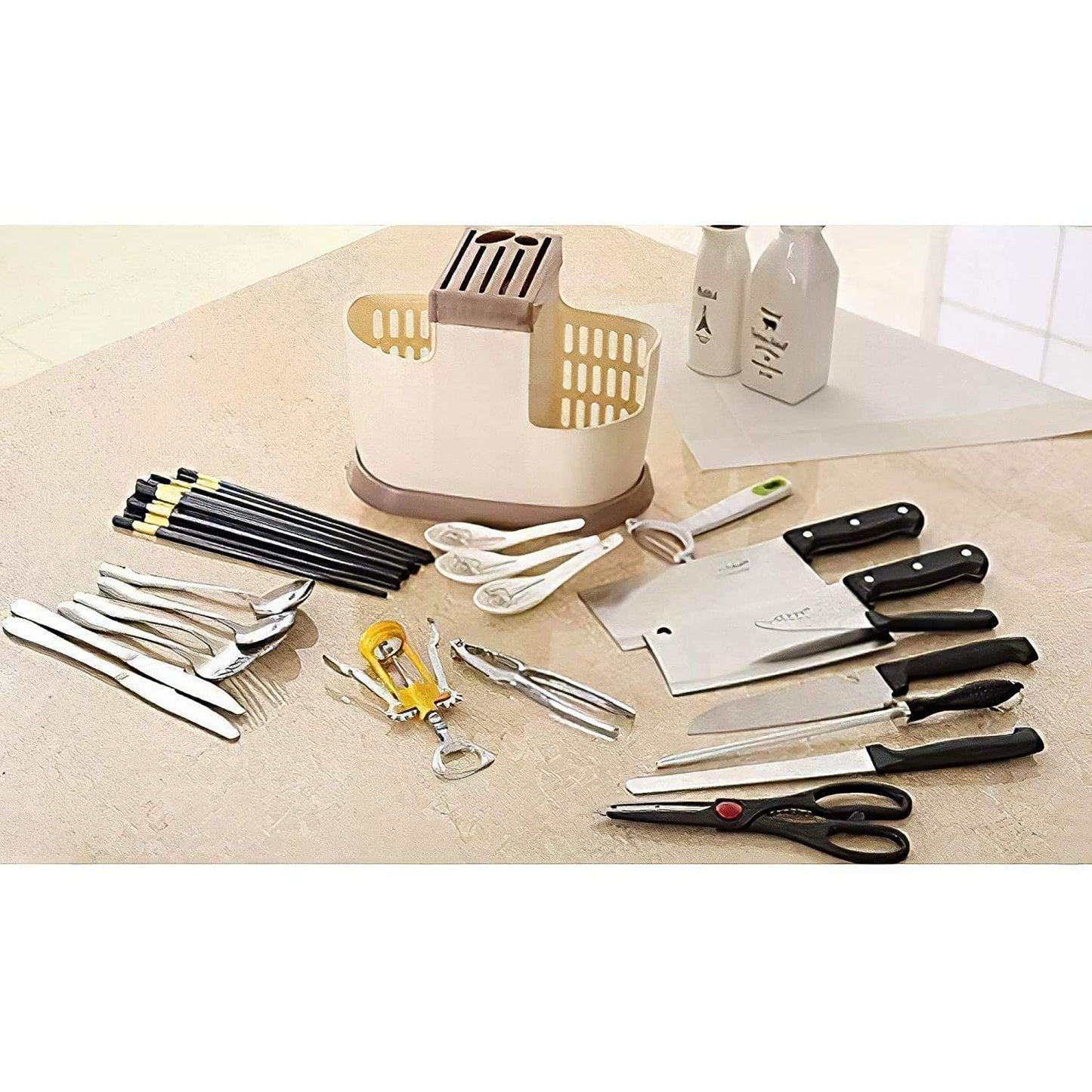 Chop Stick Holder Multi-Functional Self Draining Organiser Chopsticks Basket for Knife & Other Kitchen Cutlery Storage Holder for Dinning Tables