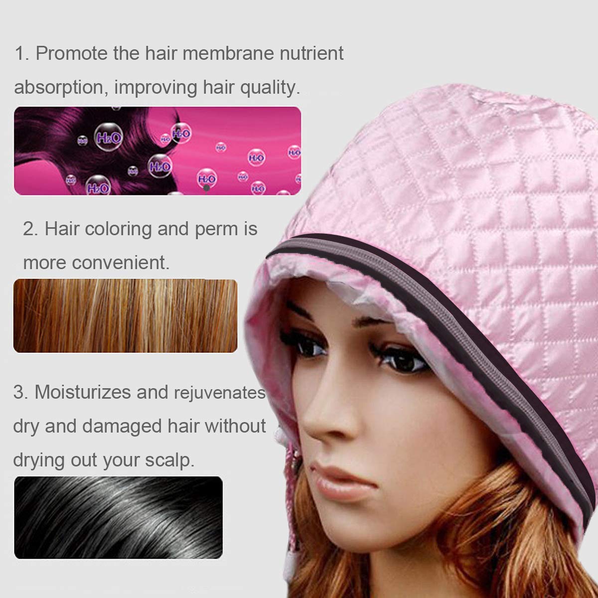 Hair Care Thermal Head Spa Cap Treatment with Beauty Steamer Nourishing Heating Cap, Spa Cap Steamer For hair Women Pink Color