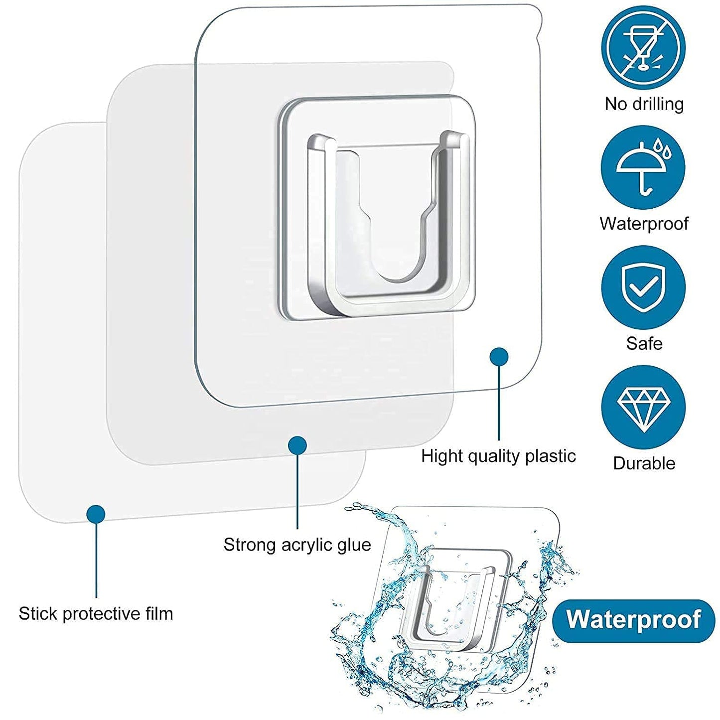 Self Adhesive Male Female Wall 10KG Max Plastic Magic Sticker Hooks for Hanging Hanging Mobile Case Spike Guards Toilet Brush Photo Frames Bathroom Kitchen Accessories (Pack of 6 Set)