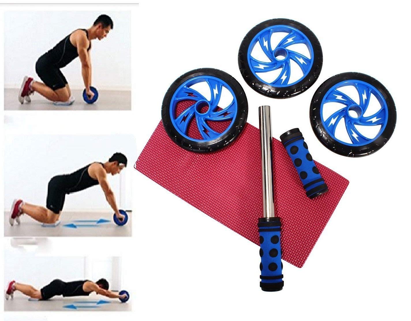 Ab Roller 3 Wheel Abs Carver for Abdominal & Stomach Exercise Training with Mat