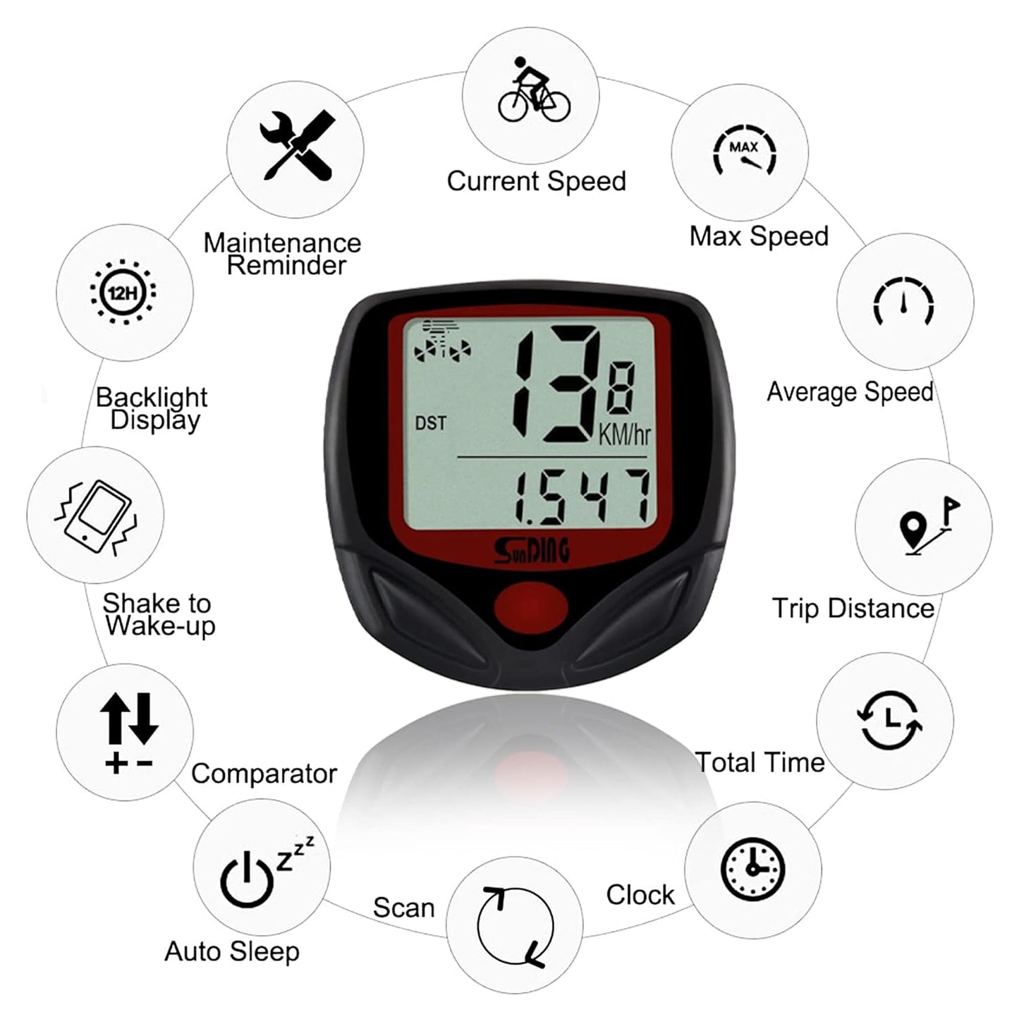 Cycle Speedometer Waterproof Bicycle Odometer 14 in 1 Function Cycle Meter Speed Sensor Wired Cyclocomputer