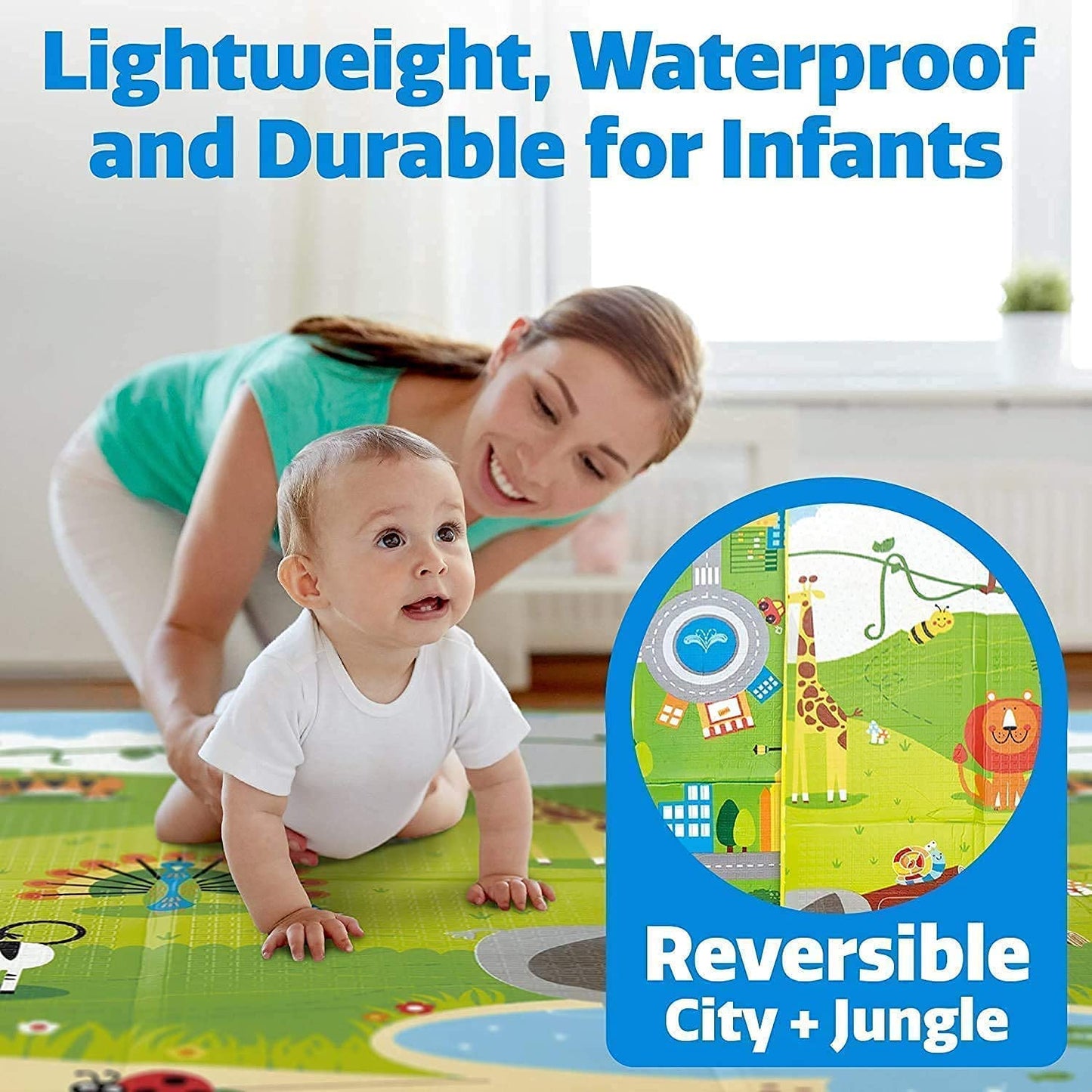 Baby Double Sided Water Proof Play Mat Carpet, Crawl Kids Infant Crawling Play Mat Gym Water Resistant Baby Play 6 Feet X 4 Feet