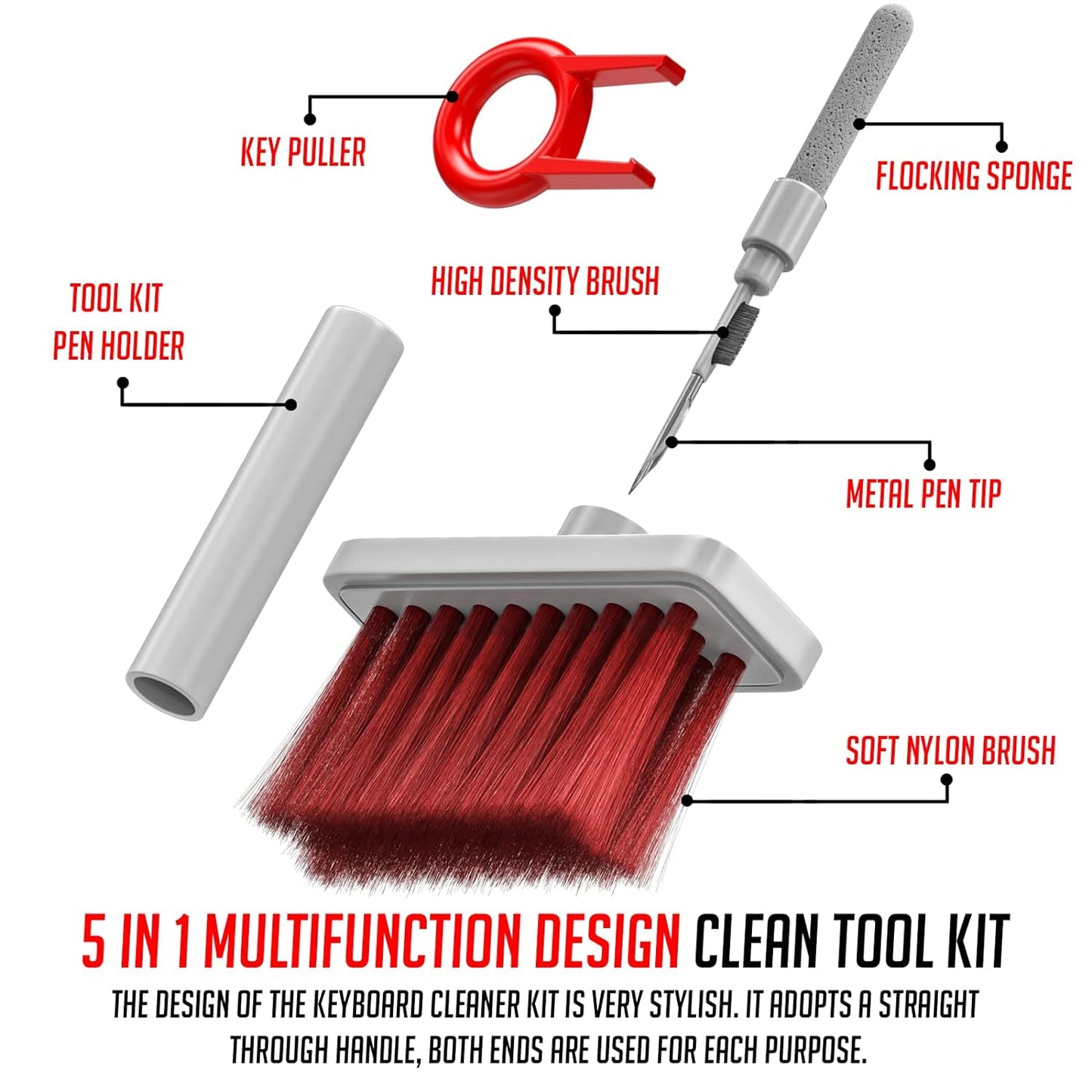 5 in 1 Multi Function Laptop Cleaning Brush Keyboard Cleaning kit, Gadget Cleaning kit Gap Duster Key-Cap Puller for Laptop, Keyboard and Earphones