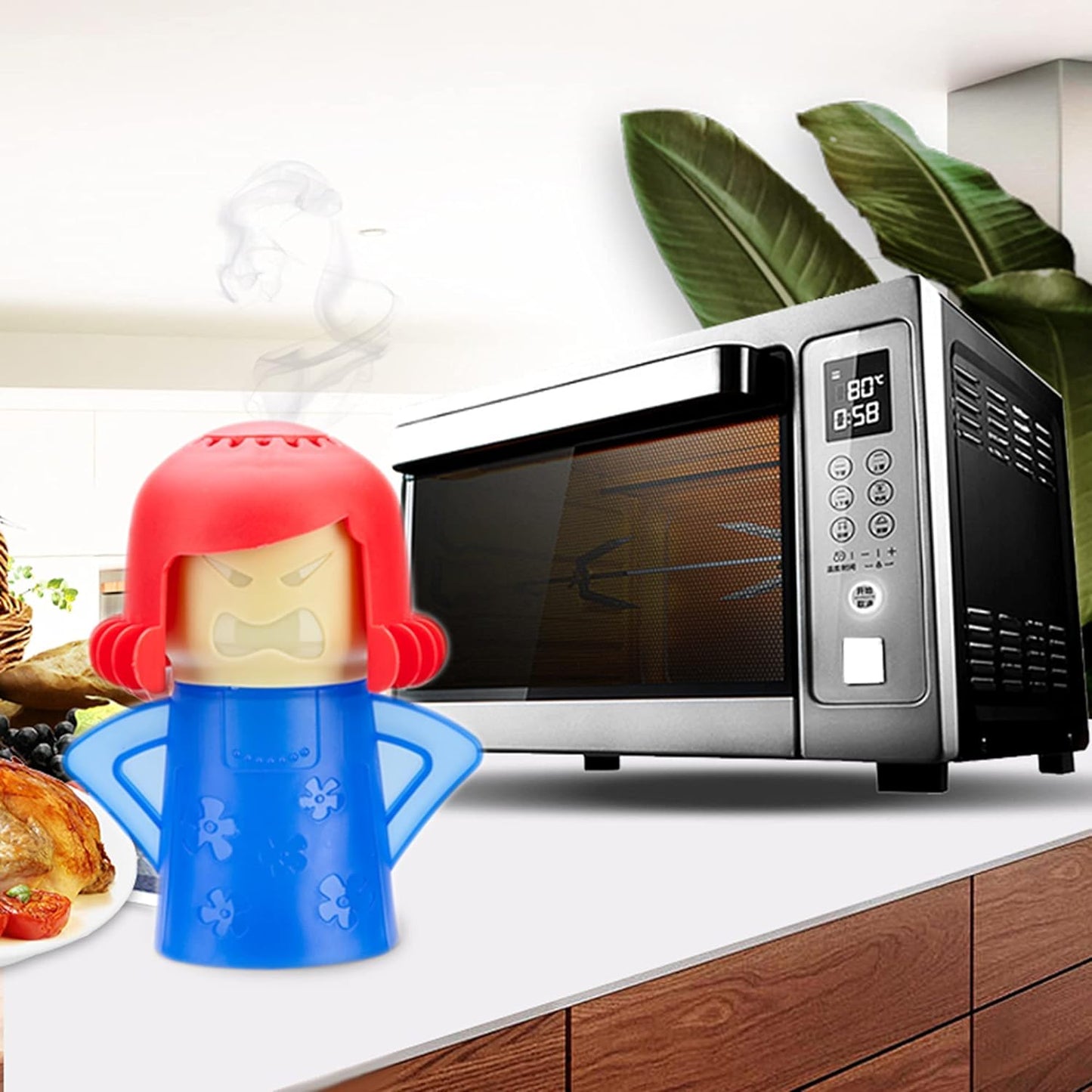 Microwave Cleaner Kitchen Angry Mama High Temperature Cleaning Equipment Easily Crud in Minutes Steam Cleans and Disinfects with Vinegar and Water for Kitchen