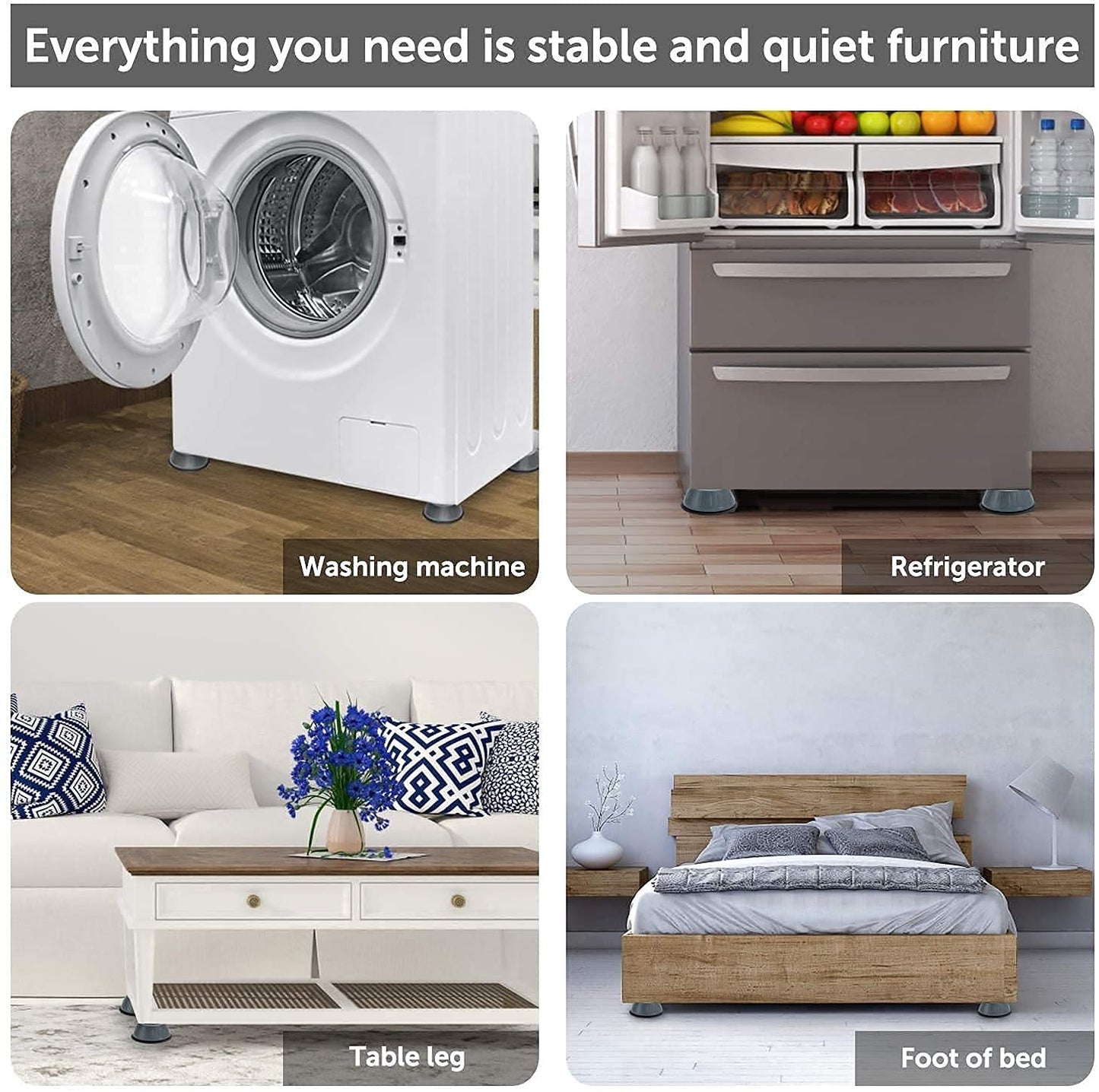 Anti Vibration Pads for Washing Machine Washing Machine Feet Pads Shock Absorber Noise Cancelling Washer Support, Heightening Pads with Suction 4Pcs Pack