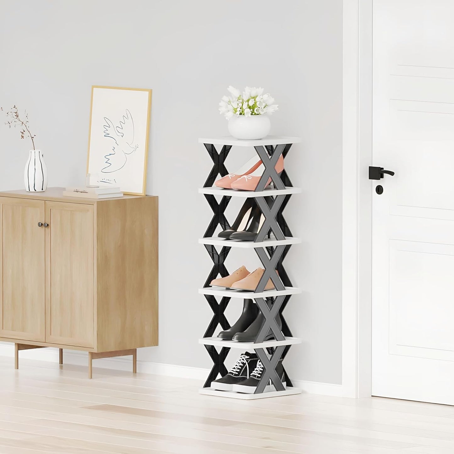 Multi Purpose Stackable Shoe Rack for Home, Stylish Shoe Storage Organizer for Entryway and Bedroom - Easy Assembly Space Saver Stand for Footwear (6 Layer)