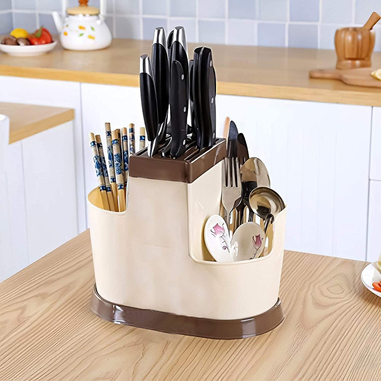 Chop Stick Holder Multi-Functional Self Draining Organiser Chopsticks Basket for Knife & Other Kitchen Cutlery Storage Holder for Dinning Tables
