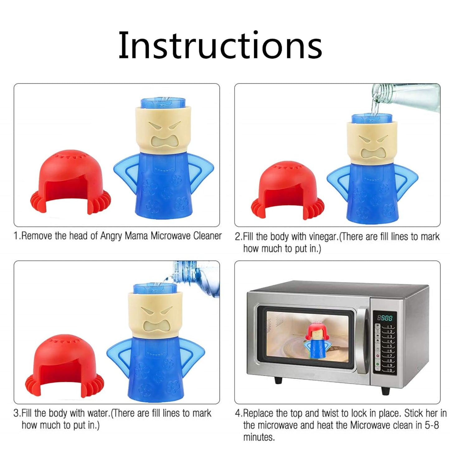 Microwave Cleaner Kitchen Angry Mama High Temperature Cleaning Equipment Easily Crud in Minutes Steam Cleans and Disinfects with Vinegar and Water for Kitchen