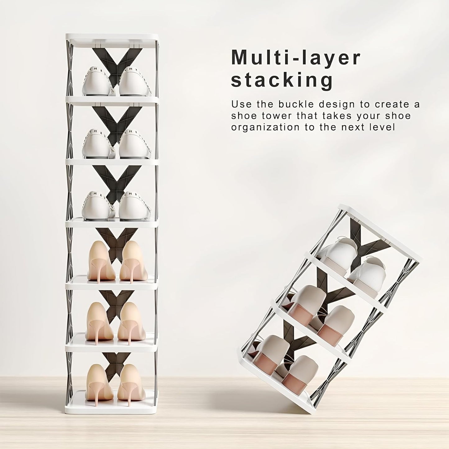 Multi Purpose Stackable Shoe Rack for Home, Stylish Shoe Storage Organizer for Entryway and Bedroom - Easy Assembly Space Saver Stand for Footwear (6 Layer)