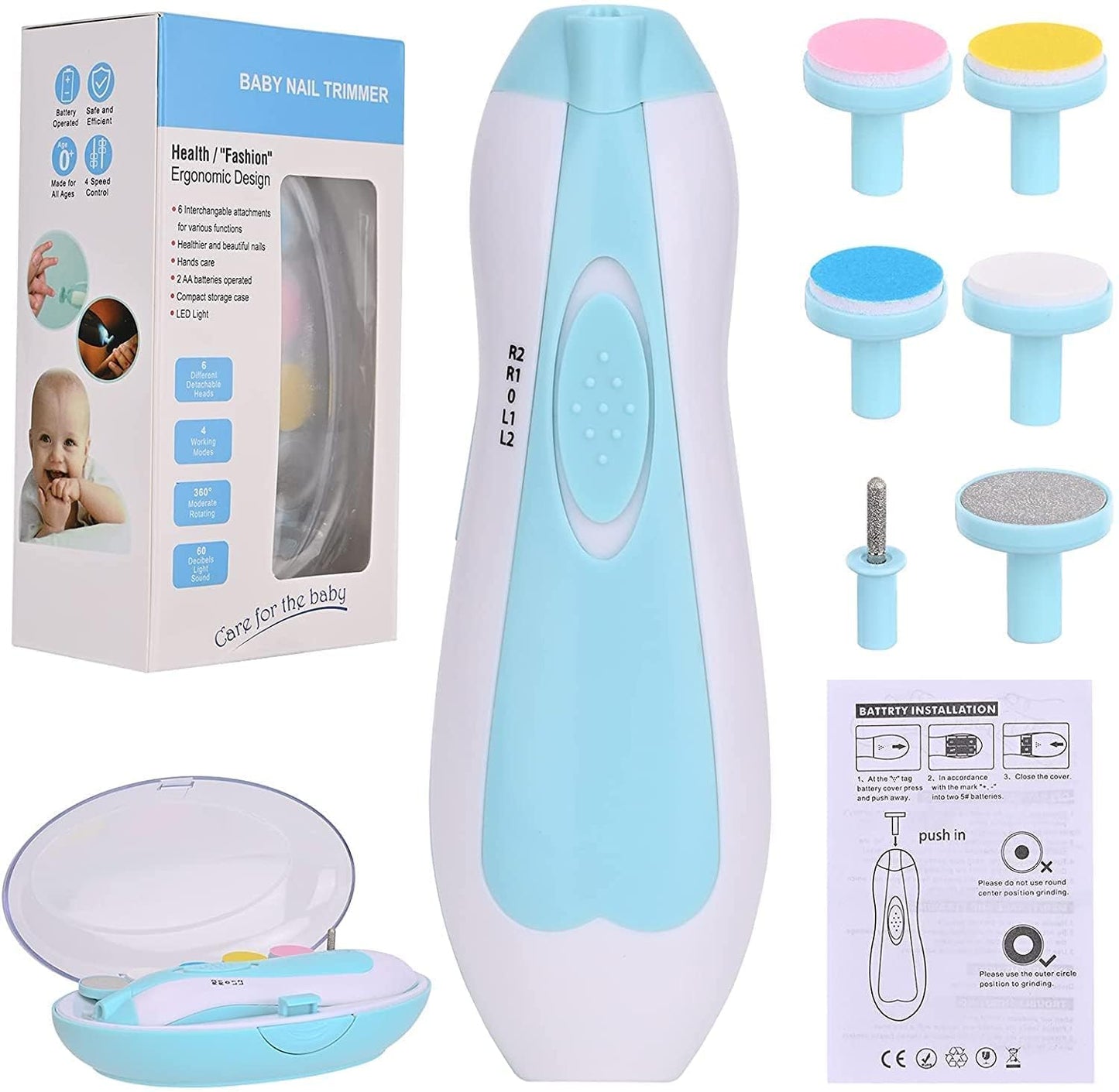 Baby Nail Trimmer, Baby Nail Clippers Safe for Newborn Toddler Adult Toes Fingernails Care Trim Kit 6 Grinding Heads, Baby Grooming kit for Baby Care kit for New Born