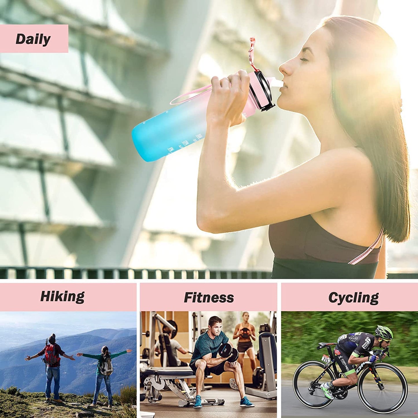 Motivational Water Bottle 1 liter Sipper Bottle For Adults With Time Measurement Non Toxic Water bottle for office,Water bottle for gym