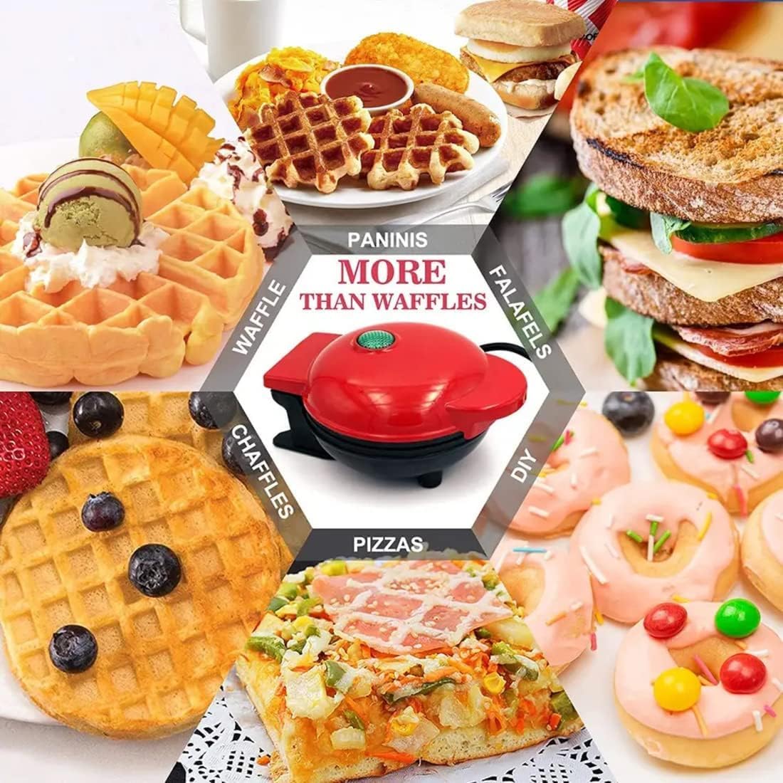 Mini Waffle Maker 4 inch 350 Watts Gingerbread Non-Stick Waffle Maker Machine Dual Side Heating Easy to Store Housewarming Gift