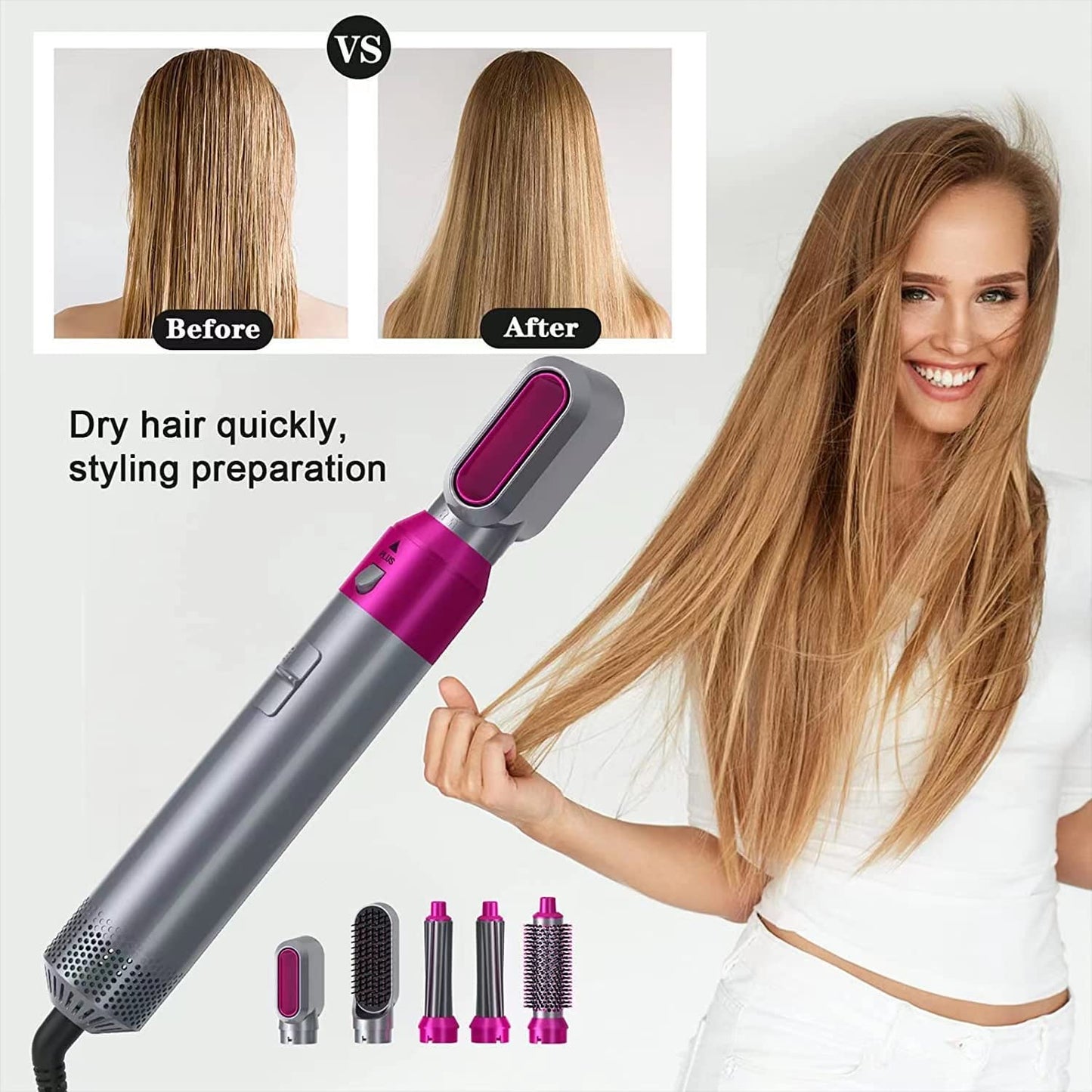 5 in 1 Hot Air Styler Hair Dryer Comb Multi functional Styling Tool for Curly Hair machine for Straightening Curling Drying Combing Scalp Massage Styling For Women (15 Years Warranty)