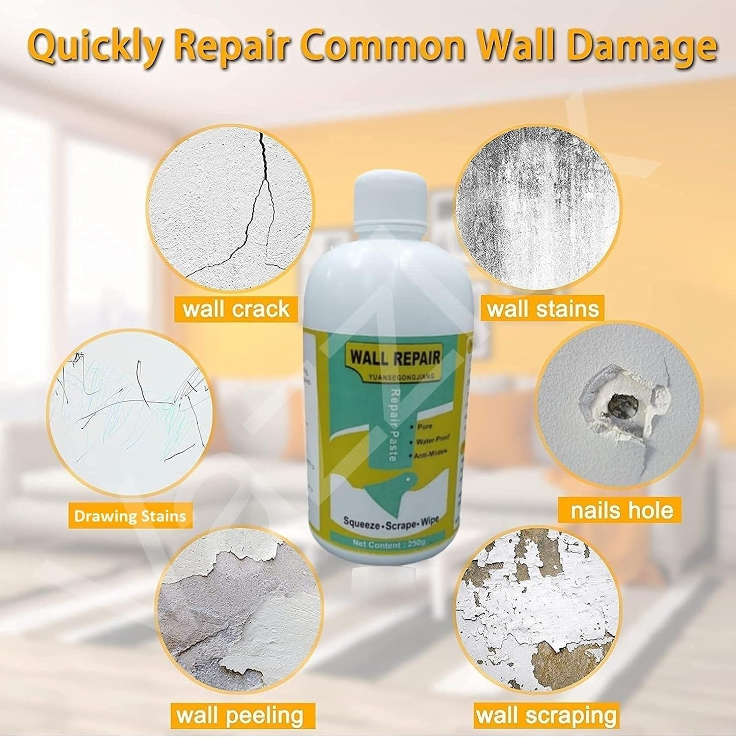 Wall Repair Paste Paint Wall Putty Paste Crack Filler for Walls and Joints Wall Mending Agent Wall Crack Repair Paste Waterproof Wall Hole Filler (250gm, White)