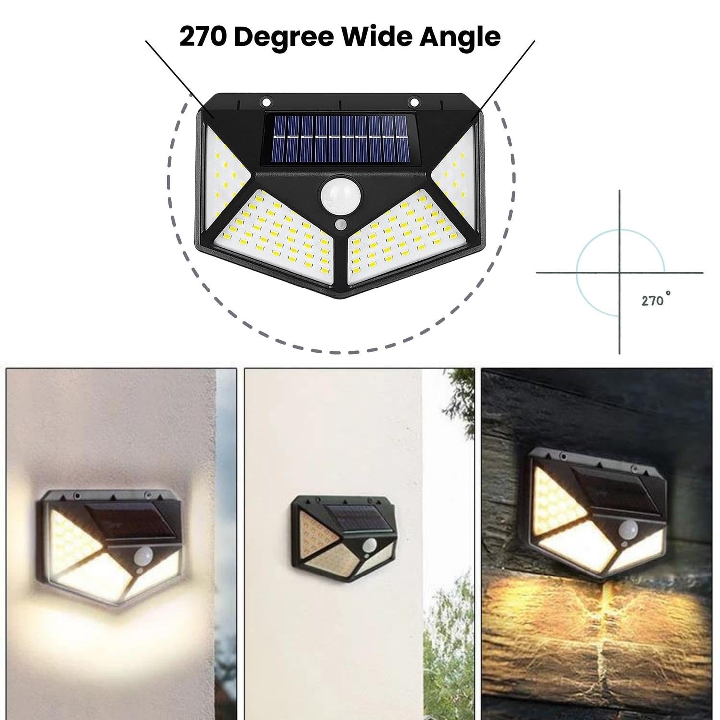 Motion Sensor Solar Garden Lights Outdoor Waterproof, Automatic Solar Powered Wall Lights, Home Security Light for Balcony Terrace Compound Gate Backyard 100 LED