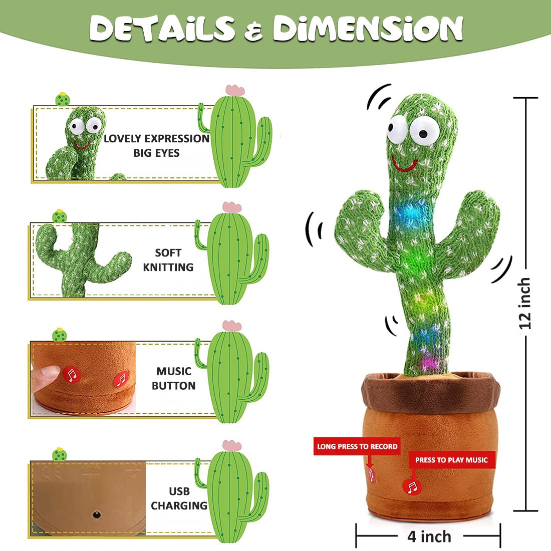 Talking Cactus For Kids Dancing Cactus Toys Can Sing Wriggle Singing Recording Repeat What You Say Funny Education Toys Playing Home Decor Items For Kids