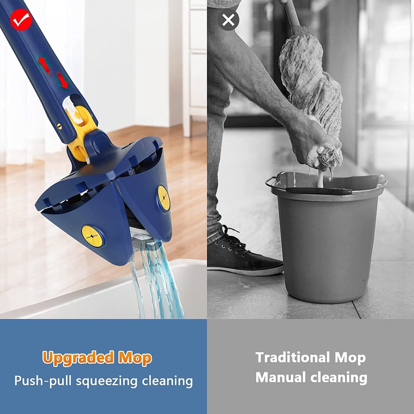 360° Rotatable Adjustable Triangle Multi functional Cleaning Triangle Mop with SS Long Handle Push-Pull Squeezing Cleaning Mop Dry n Wet Mop for Floor Windows Ceiling
