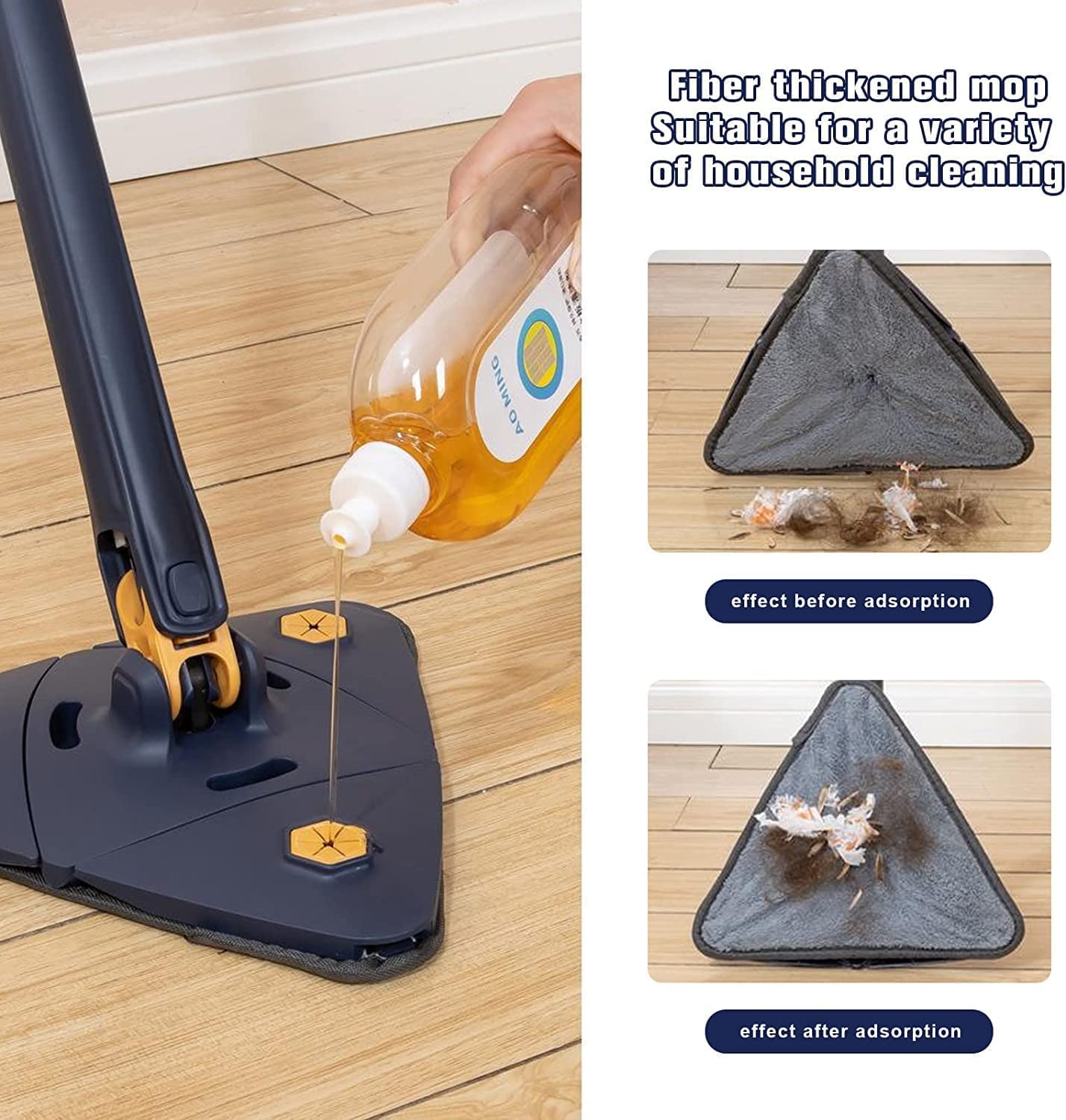 360° Rotatable Adjustable Triangle Multi functional Cleaning Triangle Mop with SS Long Handle Push-Pull Squeezing Cleaning Mop Dry n Wet Mop for Floor Windows Ceiling