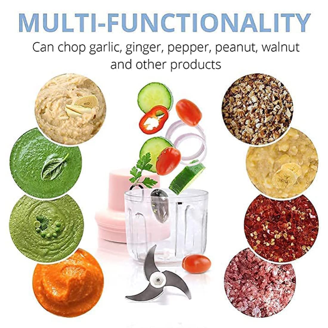 Electric Mini Garlic Chopper Mixer, Fruit Vegetable Cutter Usb Rechargeable Speedy Mini Chopper