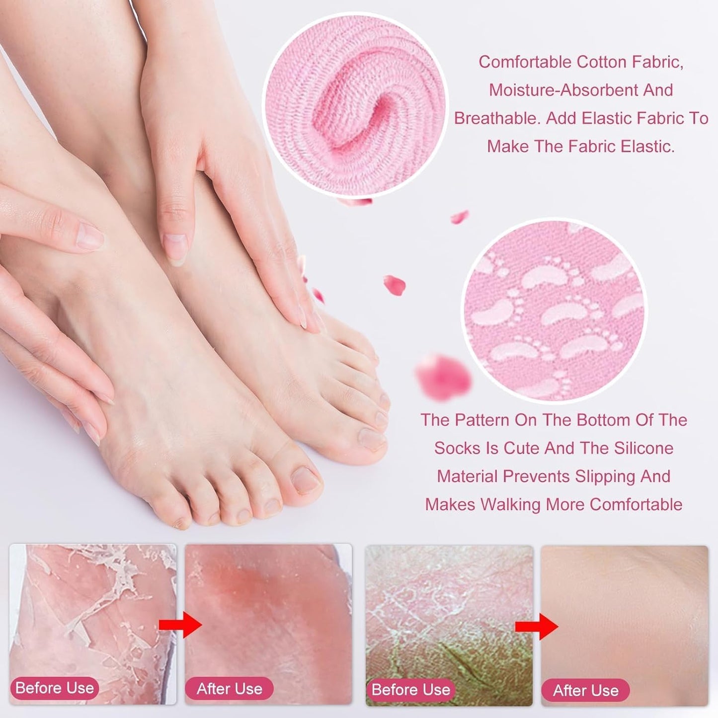 Moisturizing Socks Heel Gel Sock Rough Foot Care Treatment Soft Silicone Gel Lined Infused Lotion Spa Socks Cotton Gel Sleeves for Repairing Softening Dry Cracked Feet Skins