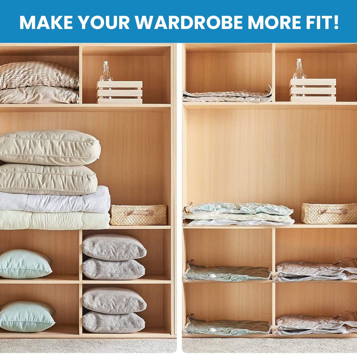 Pack of 5 Space Saver Reusable Vacuum Storage Ziplock Compression Sealer Plastic Bags for Travel clothes n home with hand Pump - 2 Small , 2 Medium , 1 Large