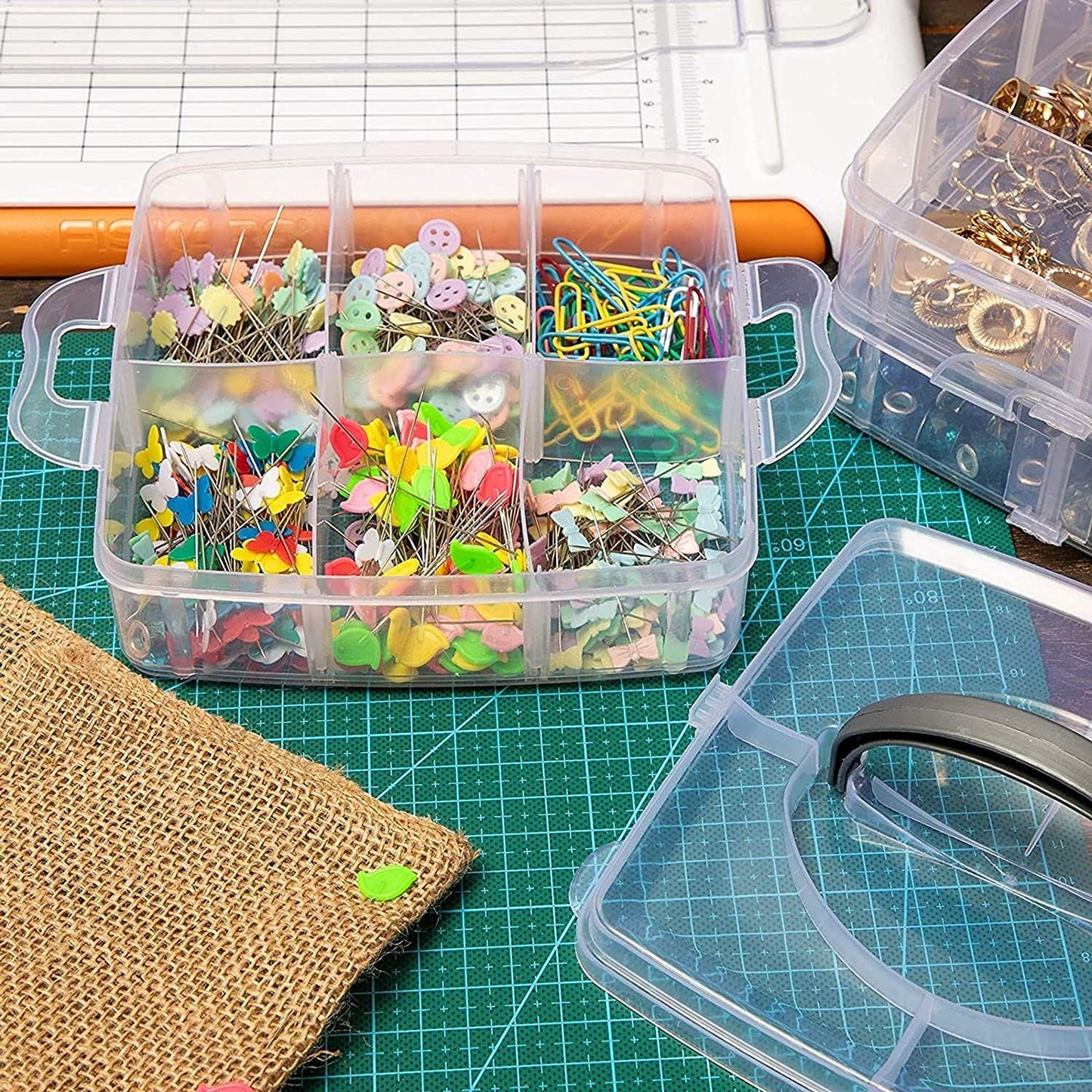 Jewellery Organisers Plastic 3 layer 18 Grid Square Portable Transparent Storage Detachable Box Organizer Case for jewelry sewing button earrings Hair (Transparent)