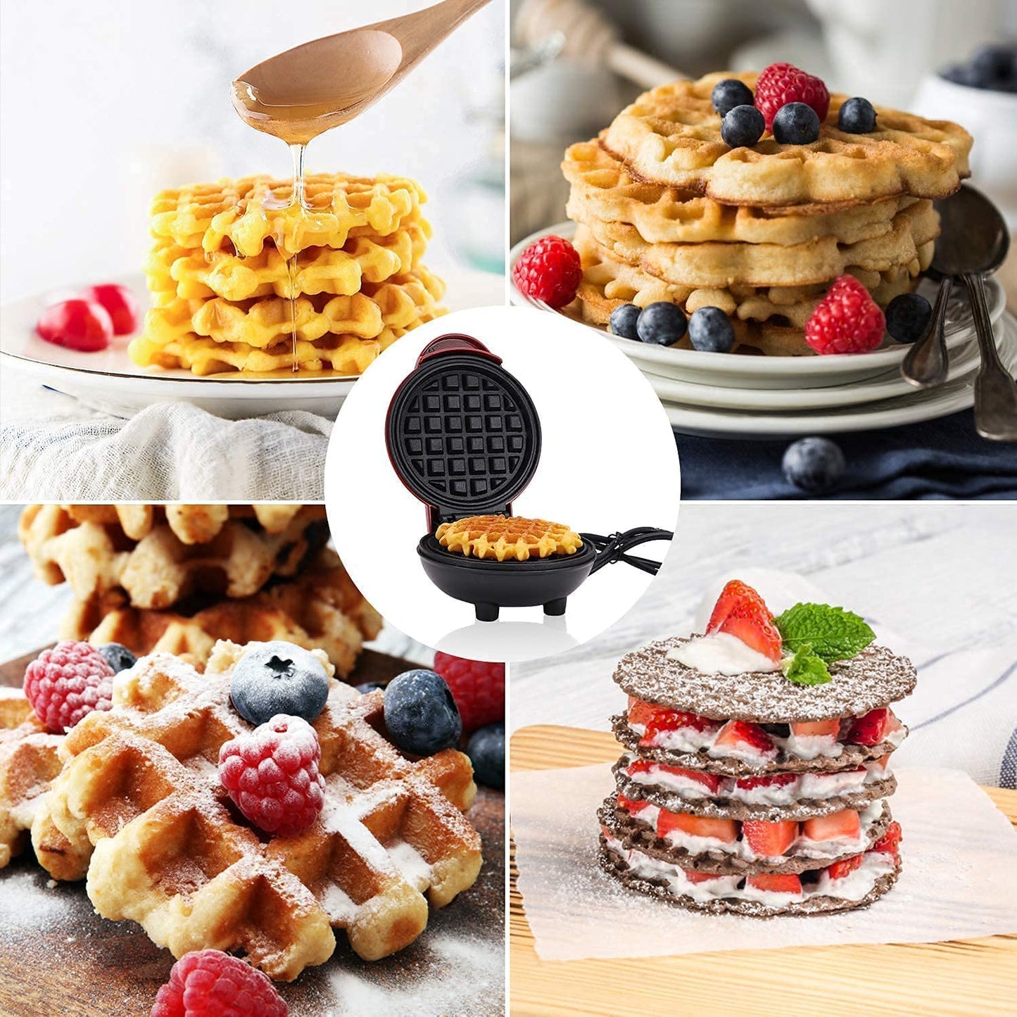 Mini Waffle Maker 4 inch 350 Watts Gingerbread Non-Stick Waffle Maker Machine Dual Side Heating Easy to Store Housewarming Gift