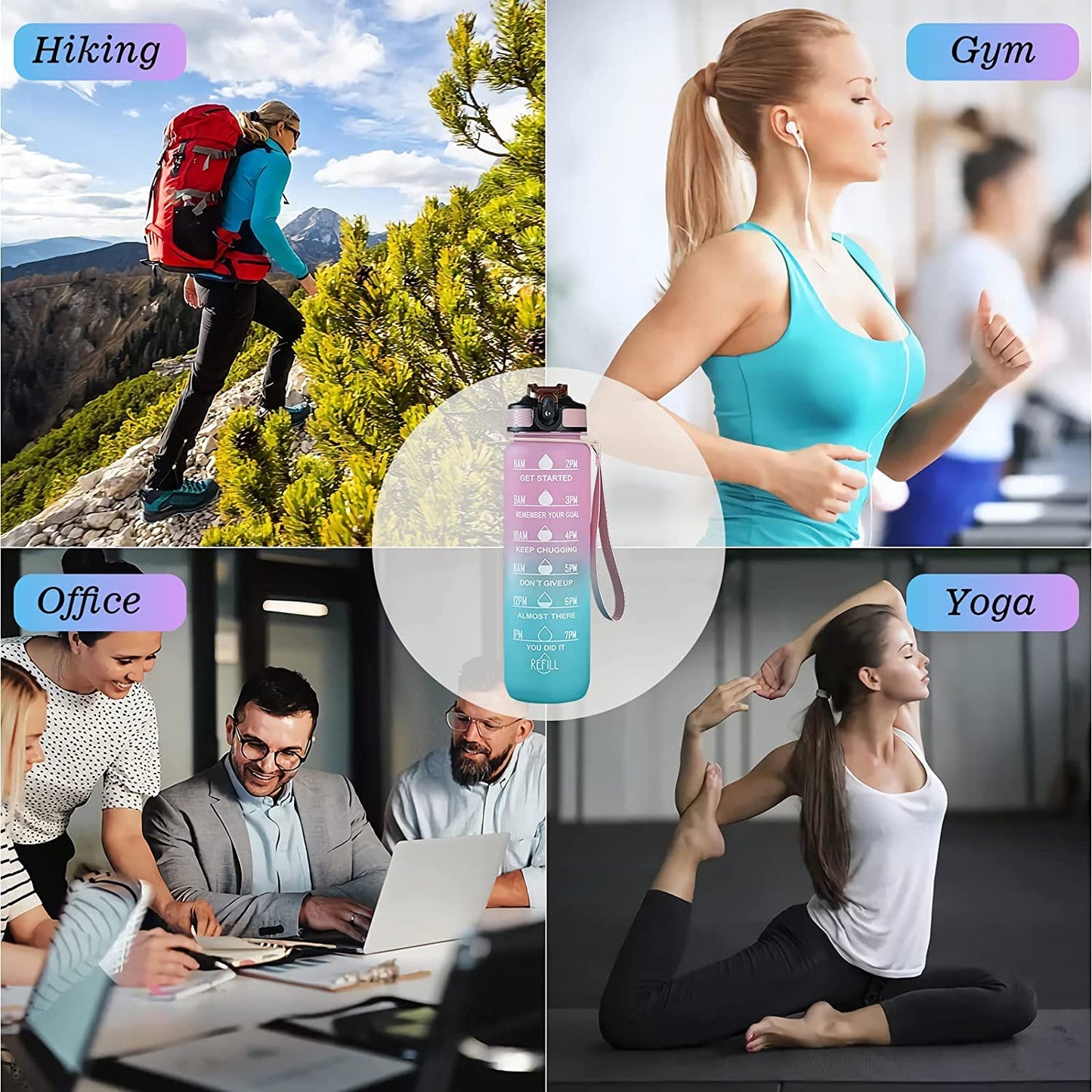 Motivational Water Bottle 1 liter Sipper Bottle For Adults With Time Measurement Non Toxic Water bottle for office,Water bottle for gym