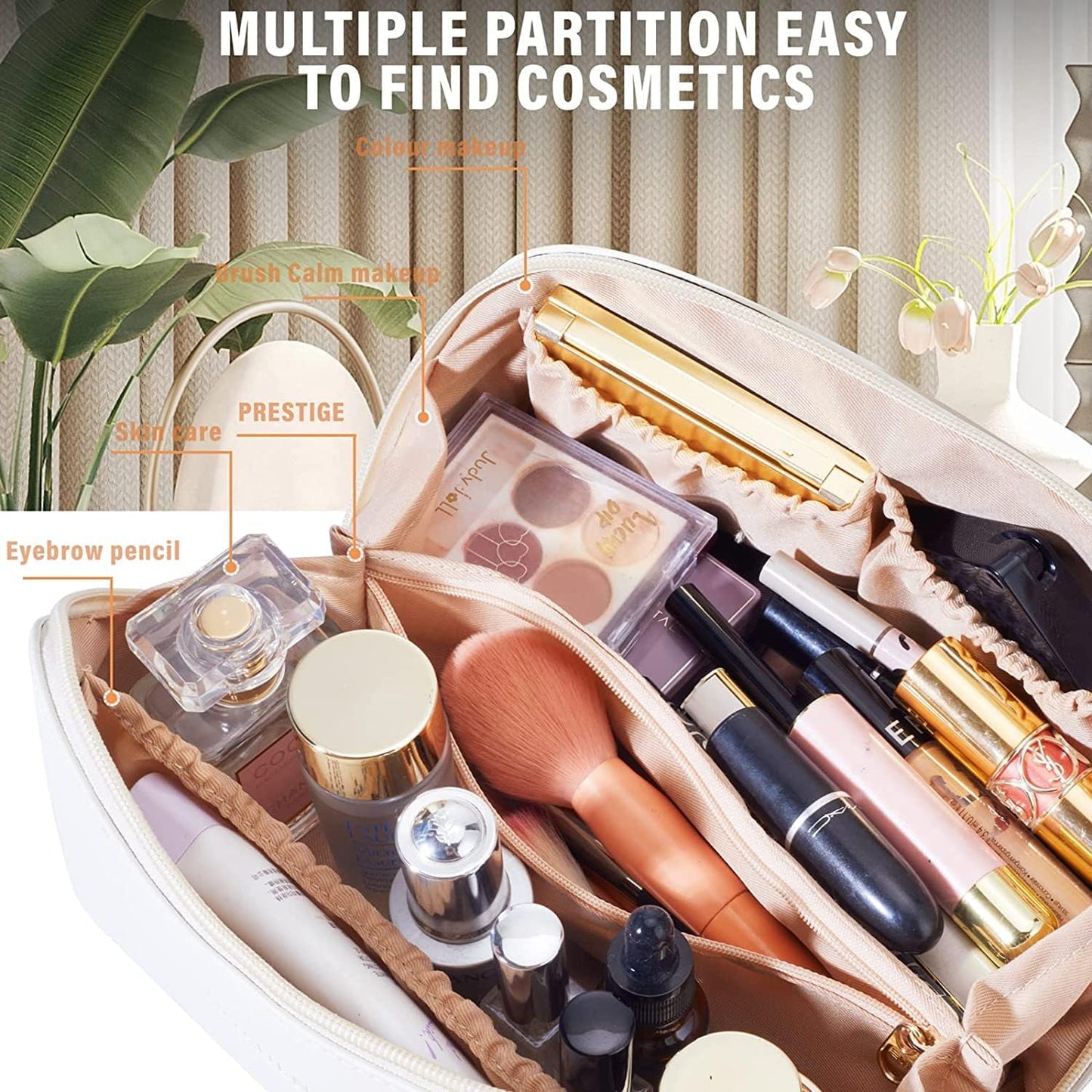 Portable Makeup Bag Large Capacity Storage Bag Travel PU Leather Waterproof Multi Functional Toiletry Bag Cosmetic Bag Dividers for Makeup Brushes Organizer