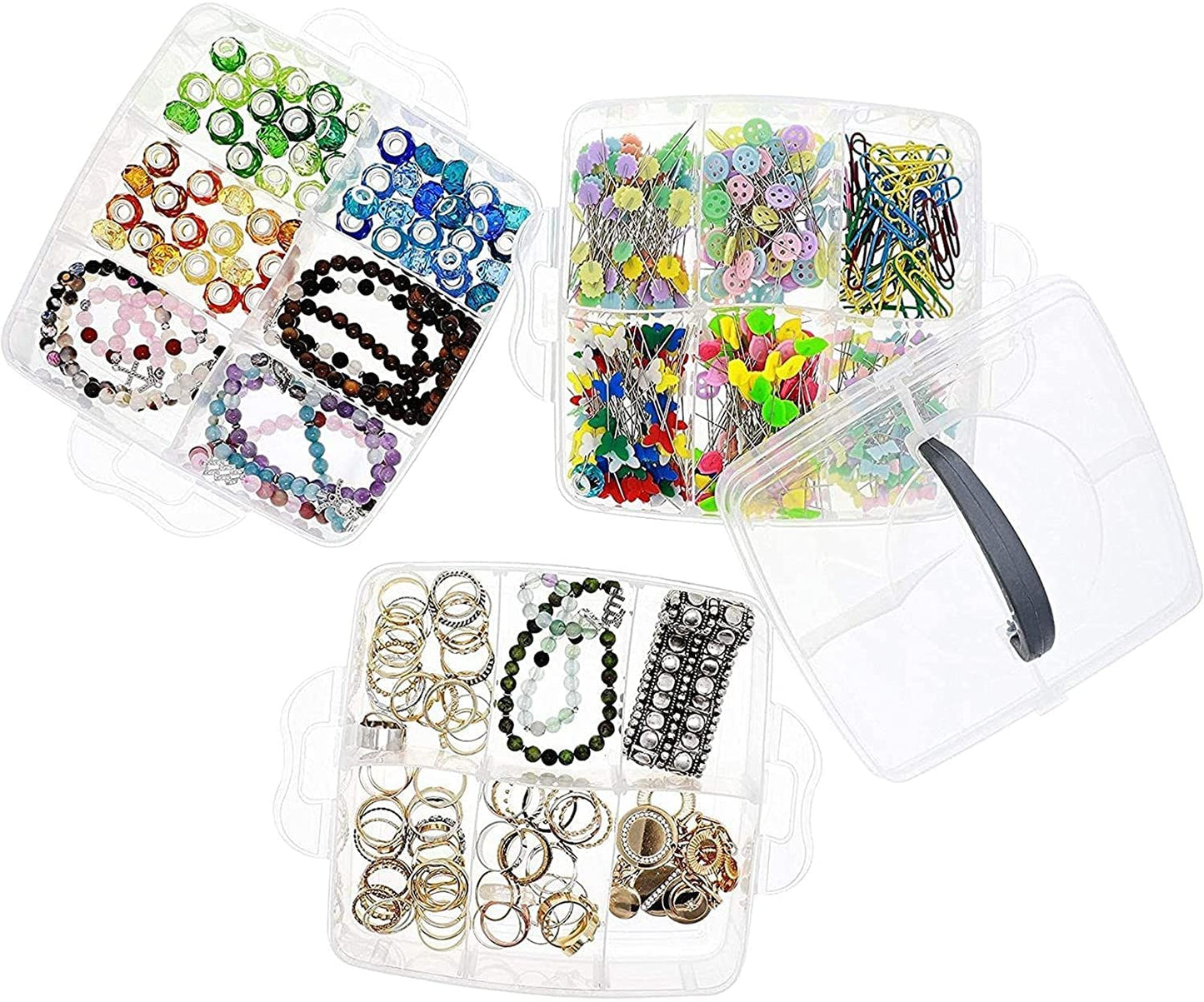 Jewellery Organisers Plastic 3 layer 18 Grid Square Portable Transparent Storage Detachable Box Organizer Case for jewelry sewing button earrings Hair (Transparent)