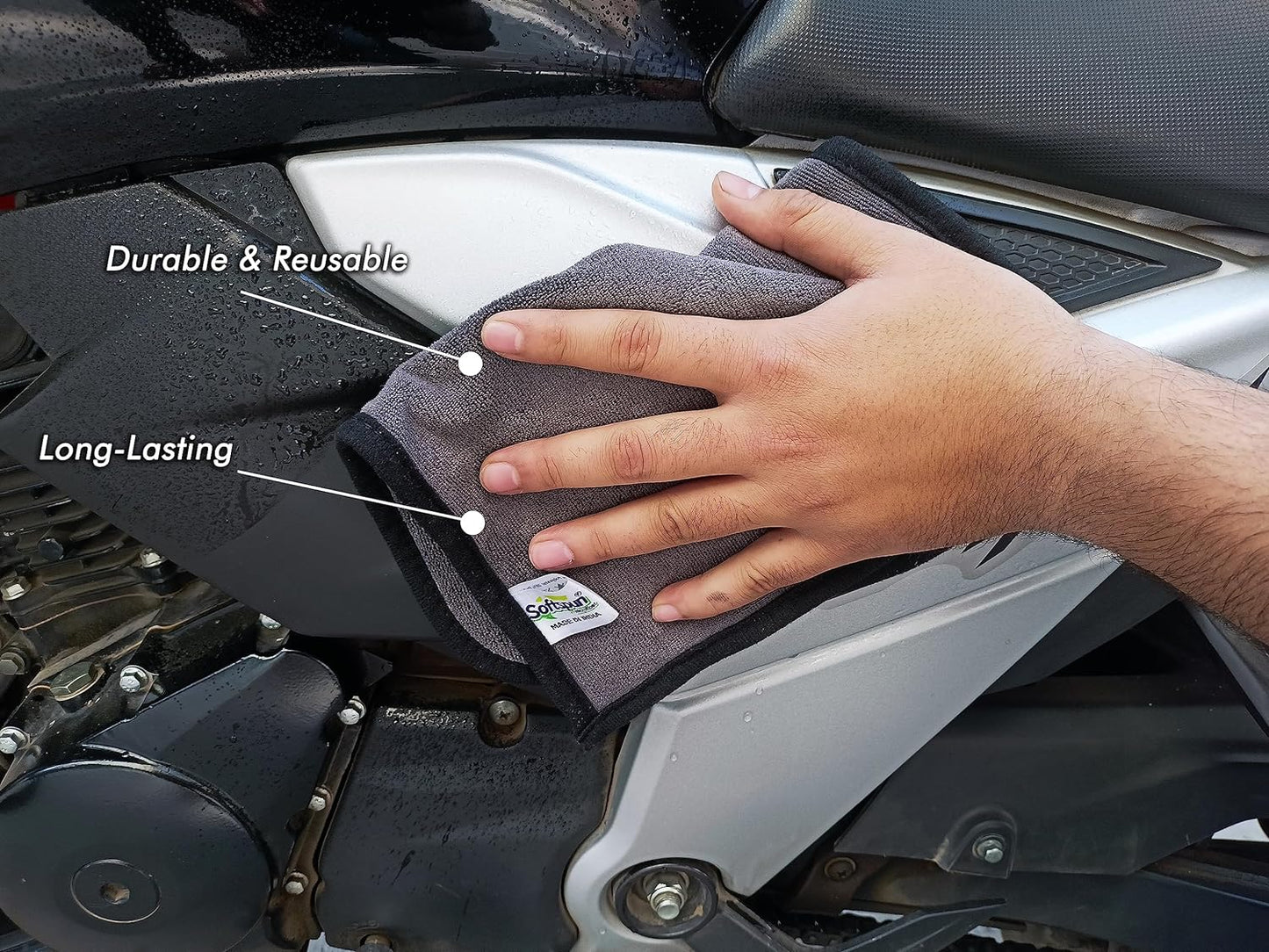 Microfiber Super Absorbent Cloth 500 GSM 40X40 cms Packof 4 Grey! Silk Banded Edge Towel Set Extra Thick Cleaning Cloths Perfect for Bike Auto Cars